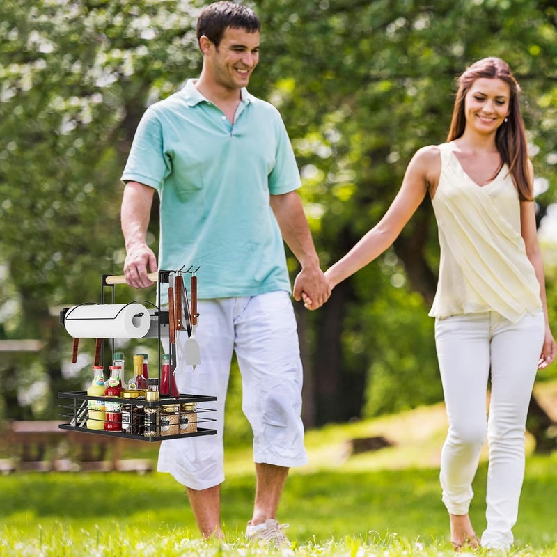 NEYCIL Grill Caddy with Magnetic Tool & Paper Towel Holders, Picnic Utensil Condiment Caddy, Barbecue Grill Tool Organizer for Outdoor Camping, Cooking, Camper - Image 3